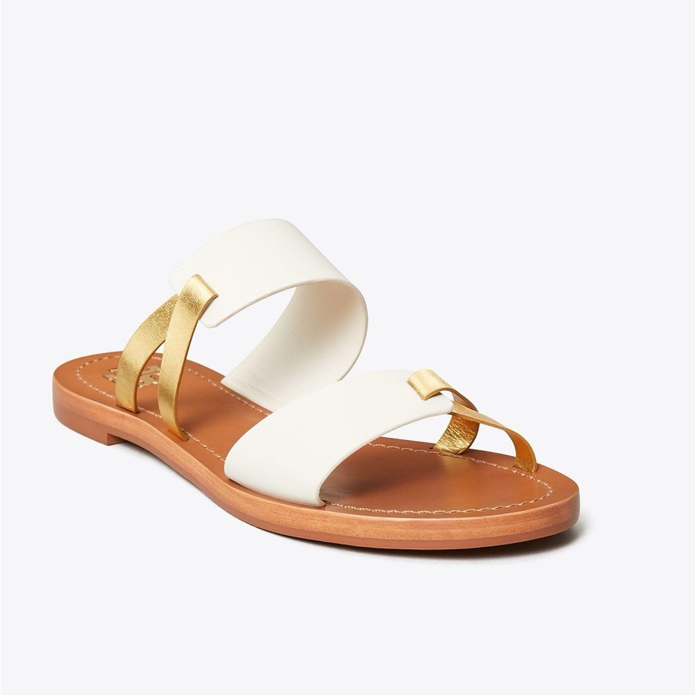 NWOT Women’s RaVello Two-Banded Sandal, Ivory & Gold, 9.5